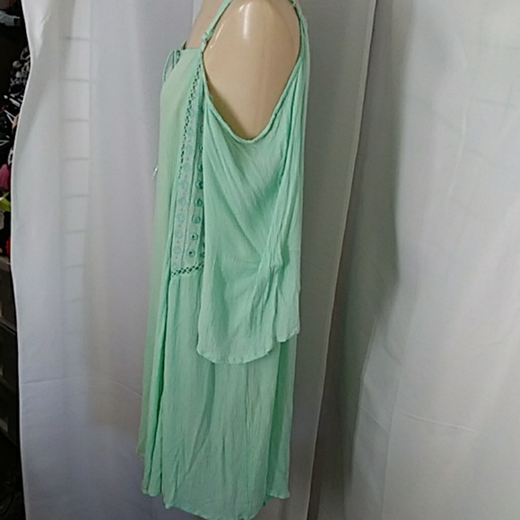 MADE in India Mint GREEN COLD SHOULDER Beachcover - Picture 2 of 4